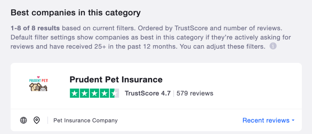 trust pilot pet insurance company
